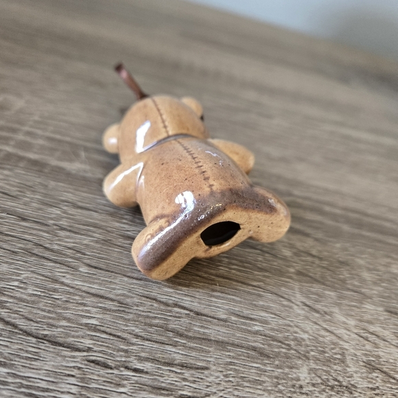 Miniature Teddy Bear with Blue Bow Ceramic Ornament Figurine - Picture 3 of 3